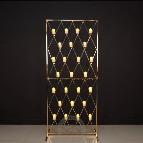 2 - Set Gold Grid Candle Wall