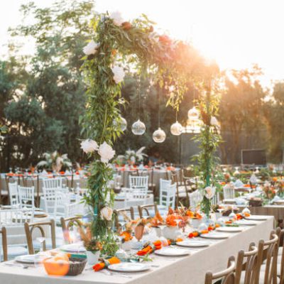 Table setting for an event party or wedding reception Table setting for an event party or wedding reception